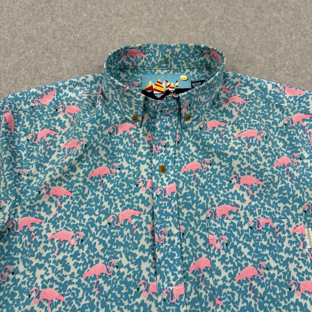 Chubbies Shirt Mens Medium Blue Polo Flamingo All Over Print Performance Golf - Picture 2 of 10